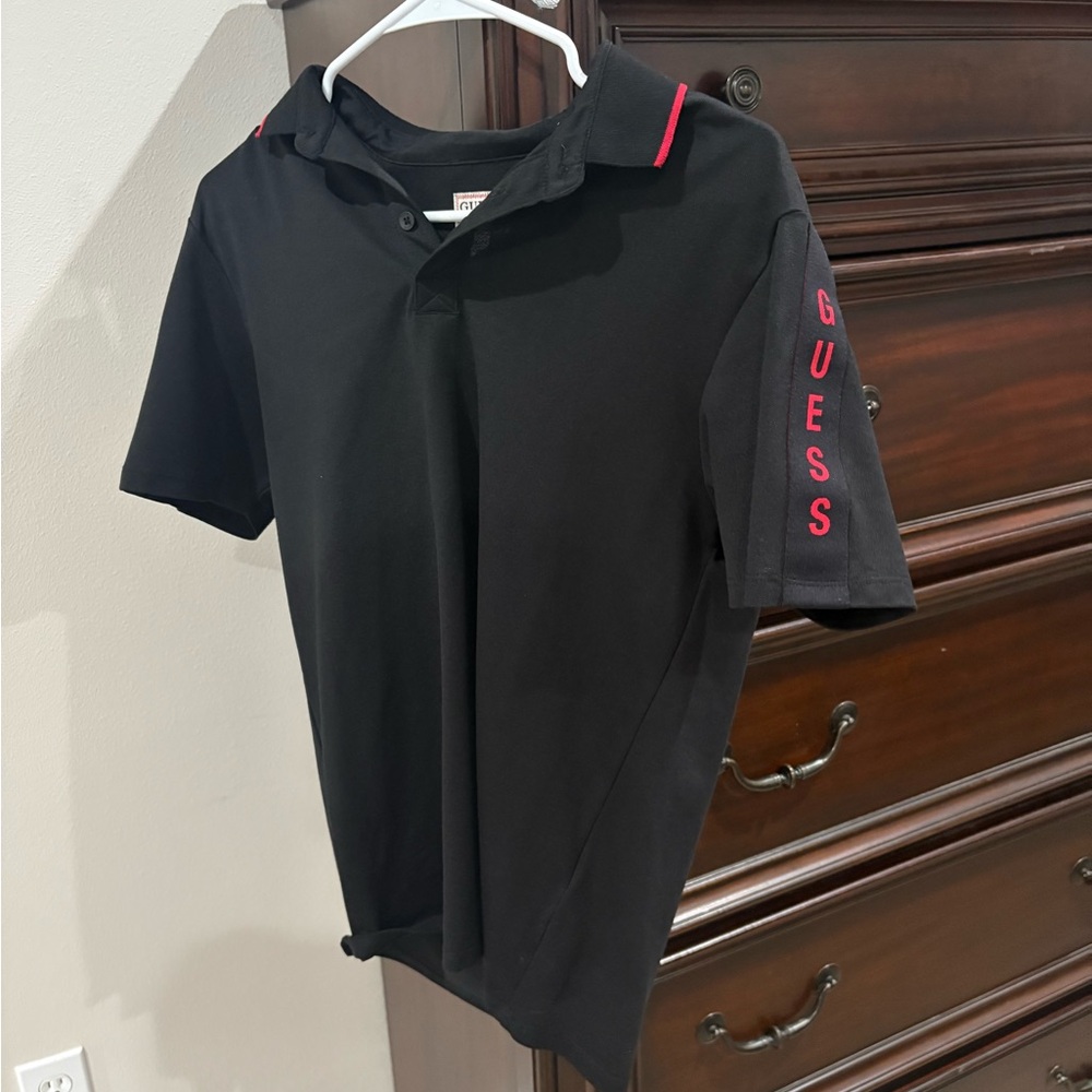 GUESS Black Polo with Red Lettering